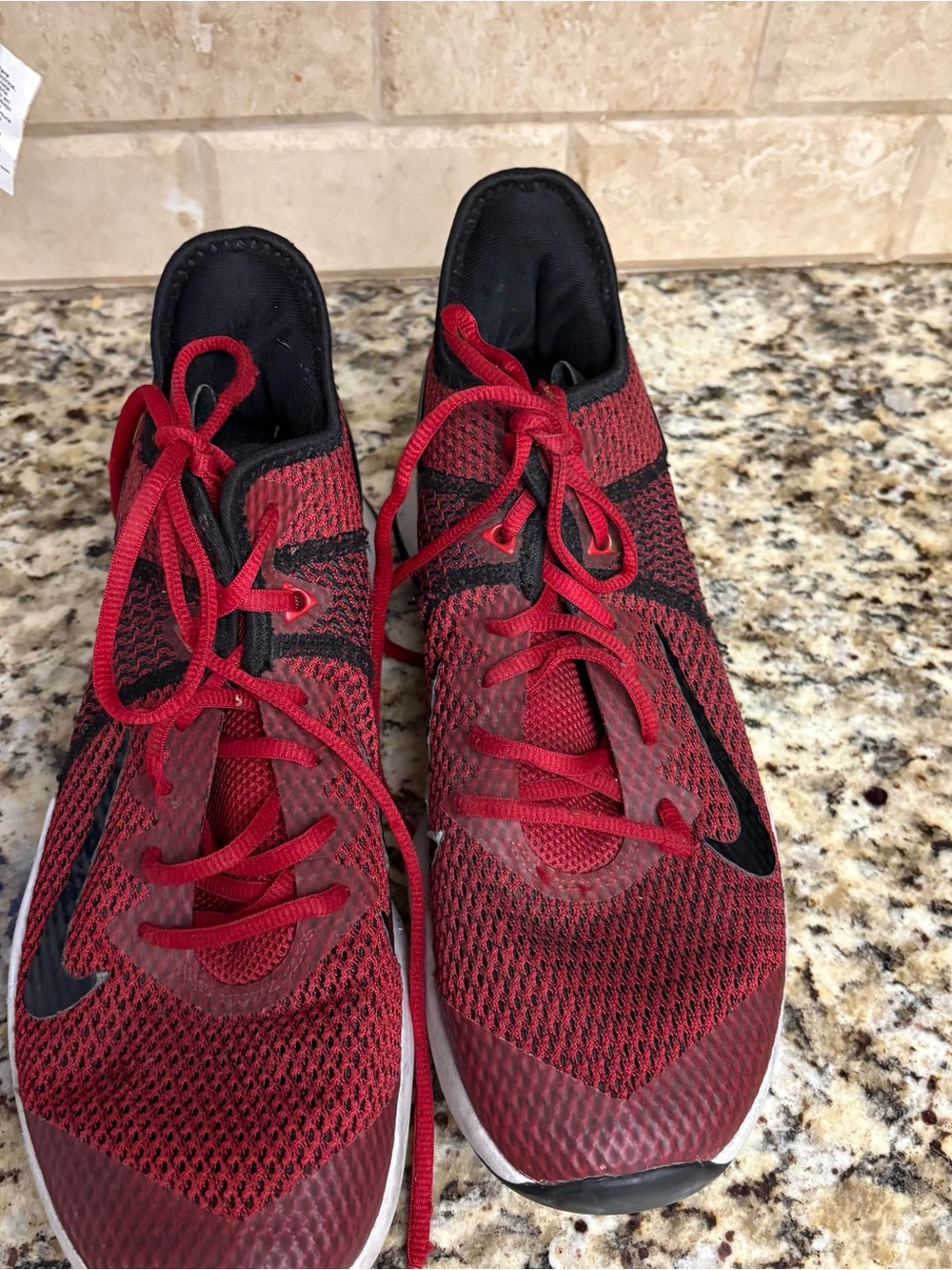 Nike Men's Red and Black Lightweight Knit Athletic Shoes